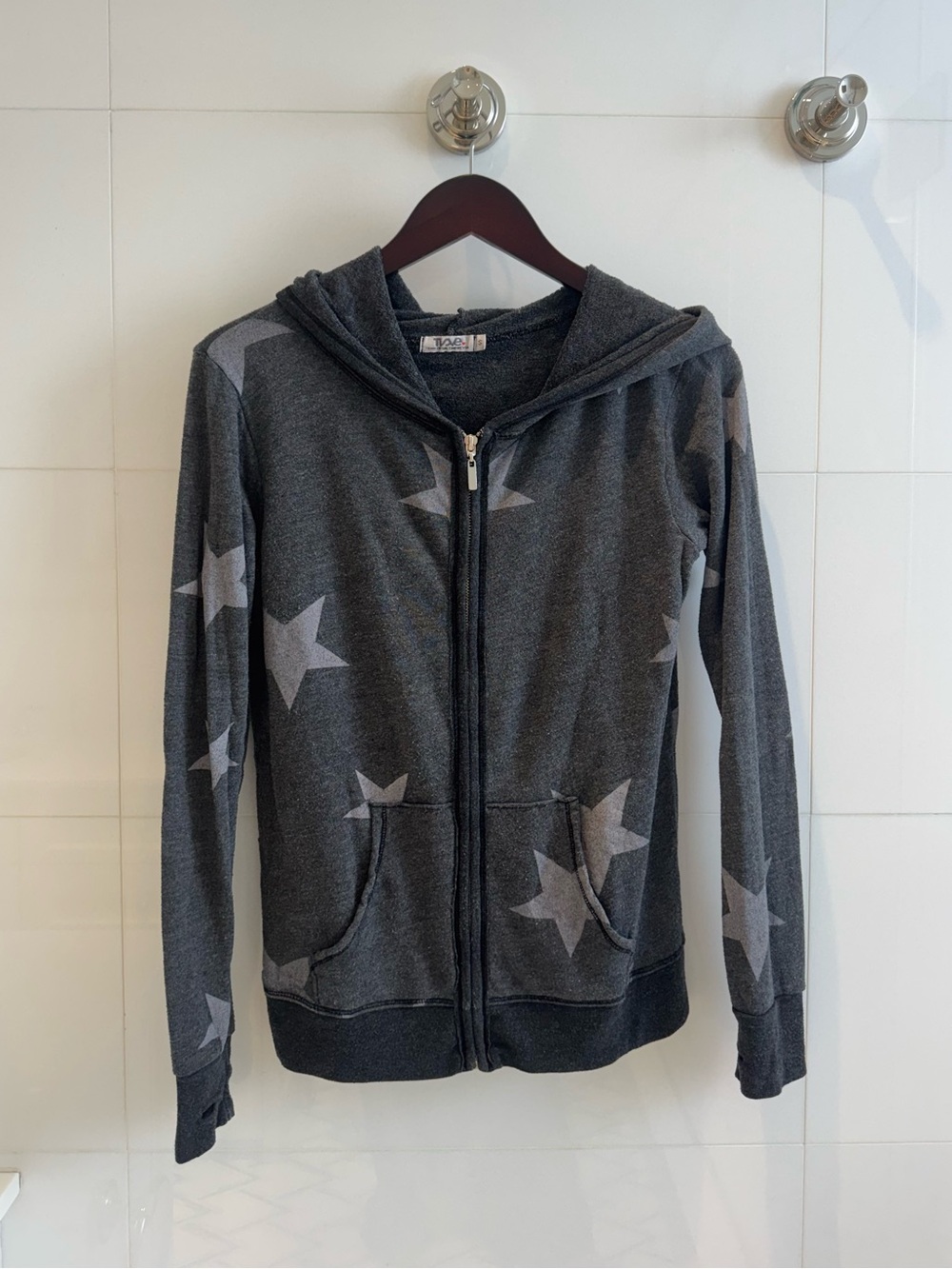 T2love Charcoal Gray Star Zip Hoodie